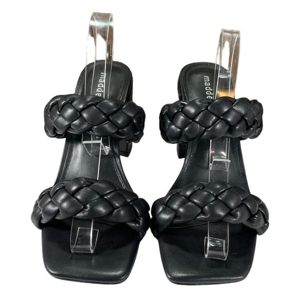 Madden Girl Black Leather Strappy Block Heel Slip Ons Womens Size 6.5 - Picture 4 of 14